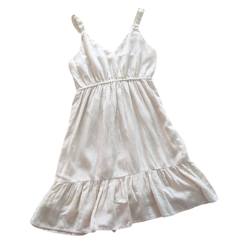Sim & Sam Linen Blend V Neck Neutral Sleeveless Dress size Small